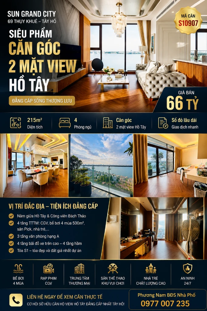 BÁN CĂN HỘ SUN GRAND CITY, ĐẲNG CẤP TÂY HỒ, LÔ GÓC 2 MẶT THOÁNG, VIEW HỒ TÂY CỰC HIẾM — ảnh 12