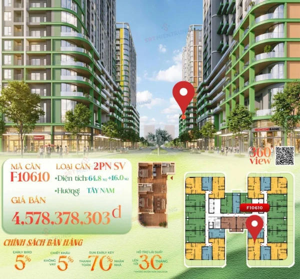 BÁN CĂN HỘ MINH MẠNG, NGŨ HÀNH SƠN, 2PN + SÂN VƯỜN , TẦNG ĐẸP, GIÁ TỐT