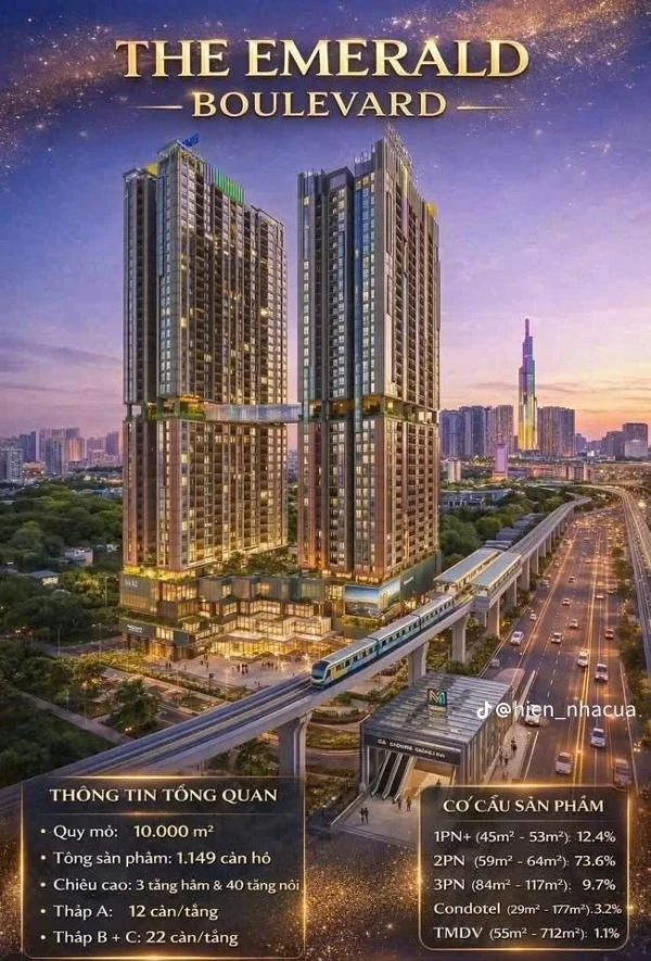 Căn hộ cao cấp The Emerald Boulevard, mặt tiền đại lộ Bình Dương, đối diện BV quốc tế Hạnh Phúc