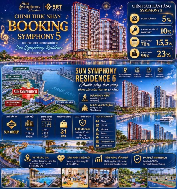 BÁN CĂN HỘ SUN SYMPHONY RESIDENCE, TRỰC DIỆN SÔNG HÀN, 50 NĂM VẬN HÀNH CHO THUÊ NGẮN HẠN