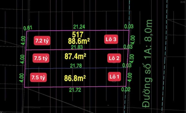 BÁN Lô Đất Mặt tiền ĐƯỜNG SỐ 1A – GẦN VĂN CAO & LÊ VĂN QUỚI – 4×22M – GIÁ TỪ