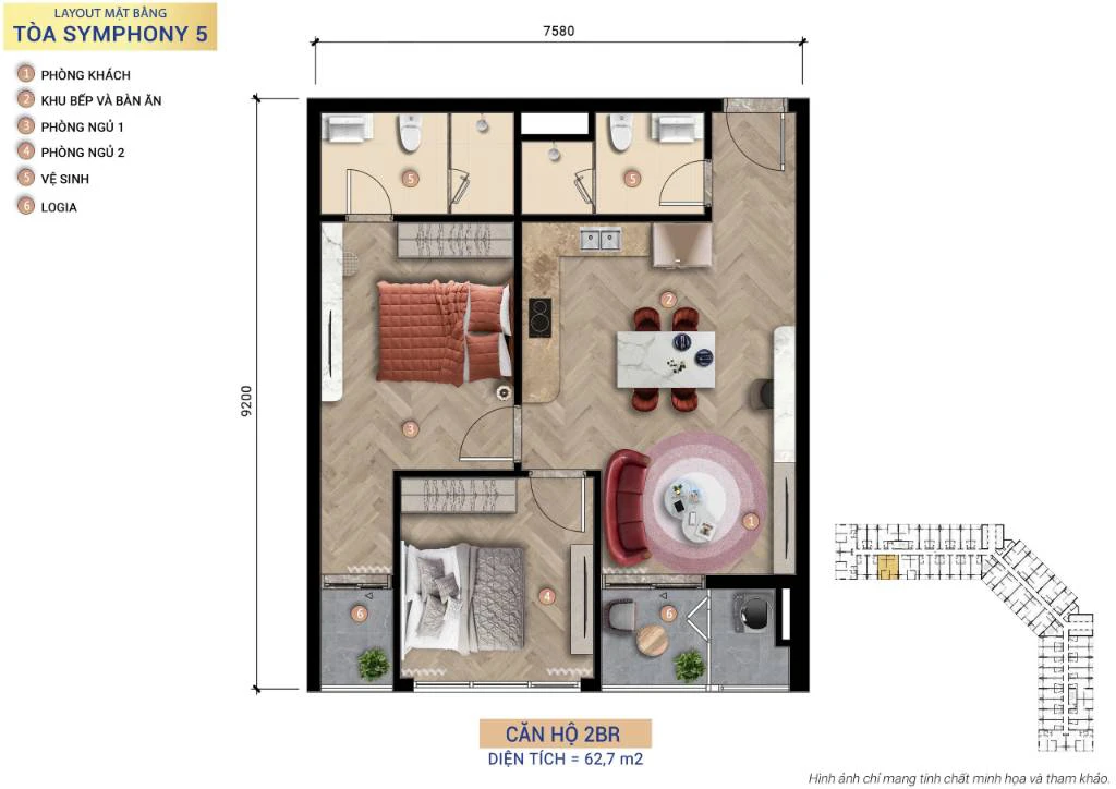 BÁN CĂN HỘ SUN SYMPHONY RESIDENCE 5, CĂN S5A.25.08 2PN VIEW SÔNG HÀN GIÁ 5,7 TỶ — ảnh 4