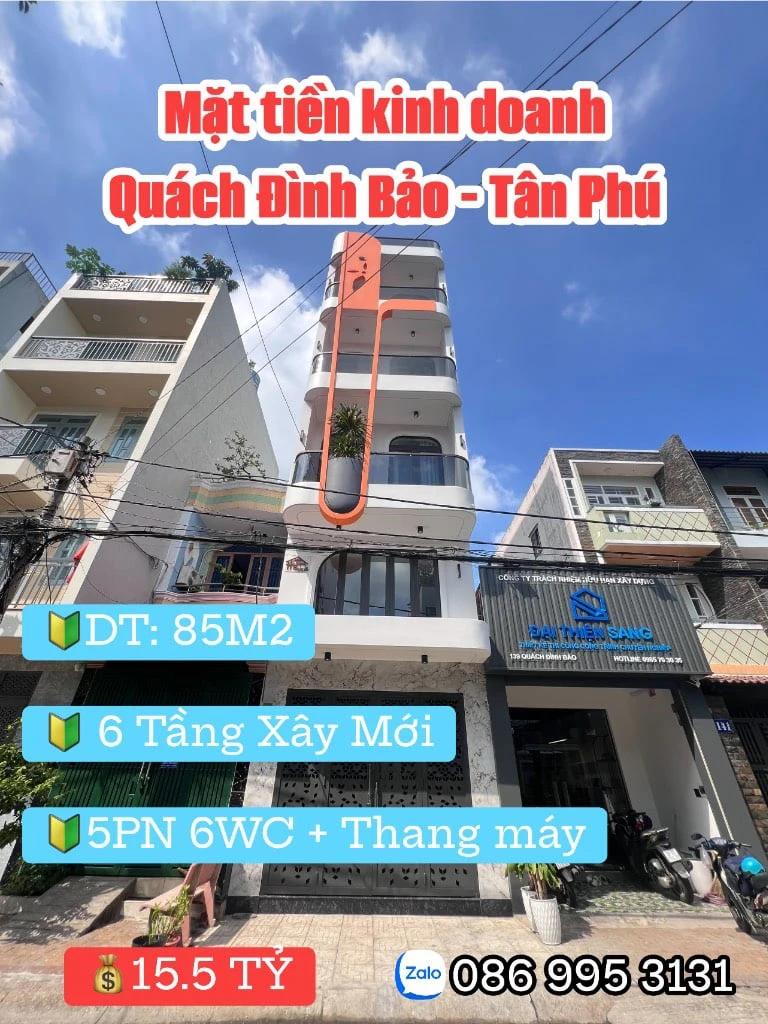 Bán nhà Nguyễn Sơn, Tân Phú, Mặt tiền kinh doanh, dt 85m2, 6 tầng , thang máy — ảnh 1
